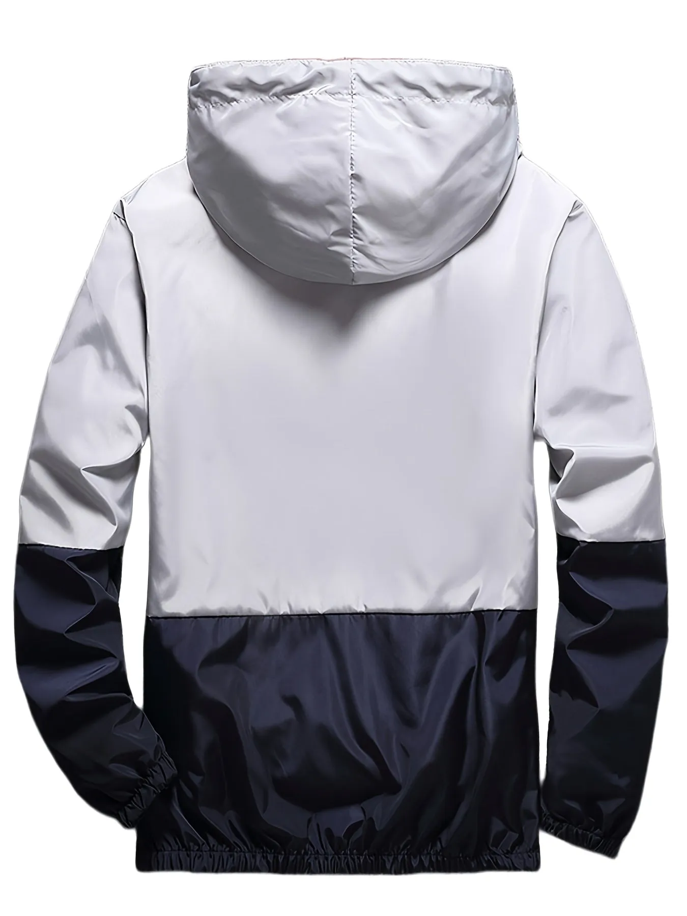 Men's Light Grey Water-resistant Hooded Windbreaker Coat