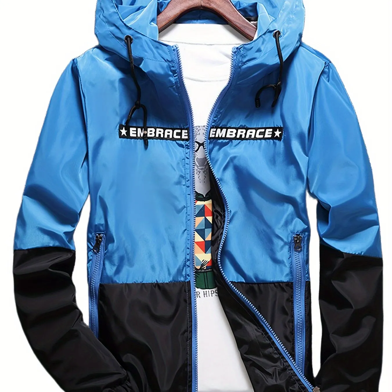 Men's Light Grey Water-resistant Hooded Windbreaker Coat