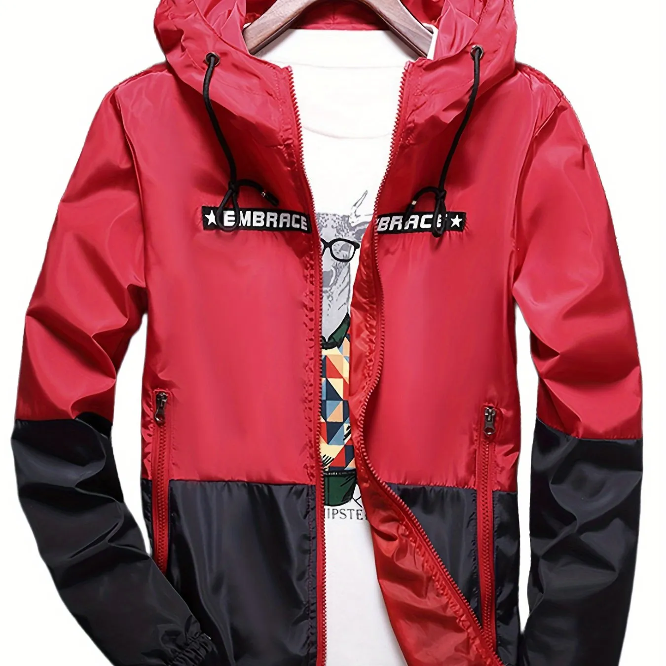 Men's Light Grey Water-resistant Hooded Windbreaker Coat