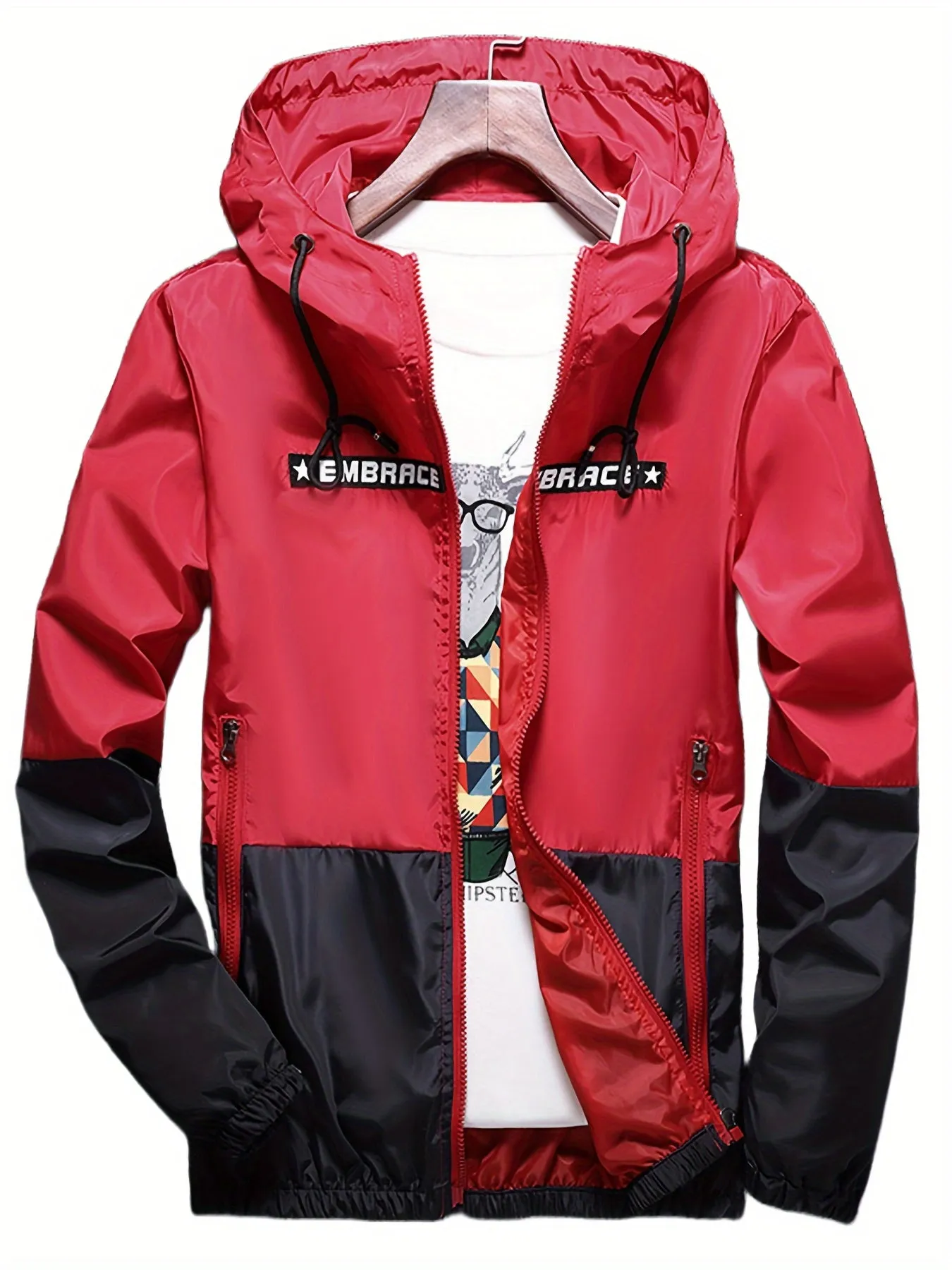 Men's Light Grey Water-resistant Hooded Windbreaker Coat