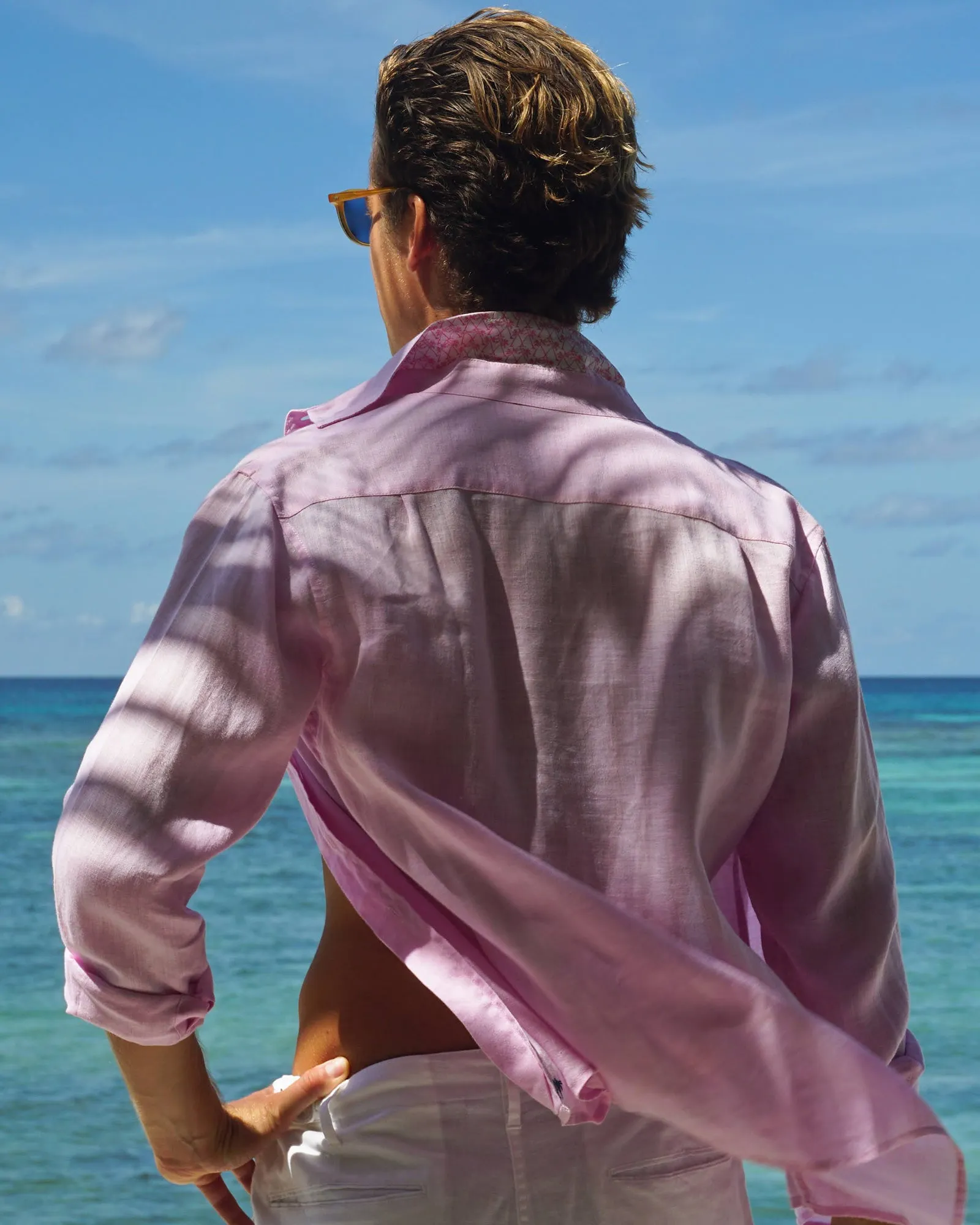 Mens Linen Shirt : PALE PINK