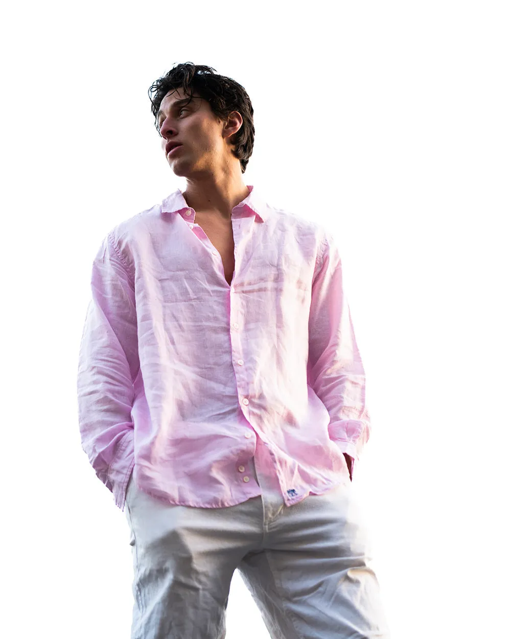 Mens Linen Shirt : PALE PINK