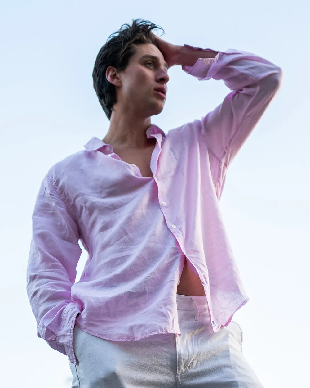 Mens Linen Shirt : PALE PINK