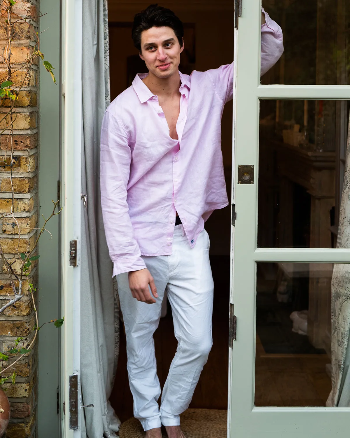 Mens Linen Shirt : PALE PINK