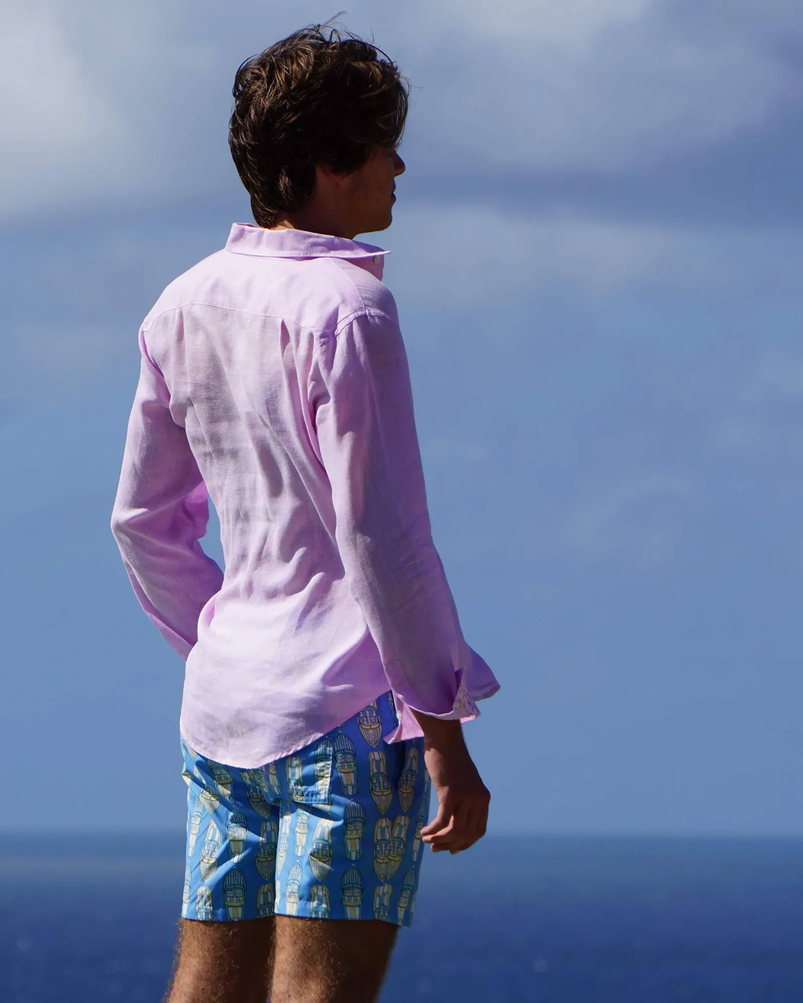 Mens Linen Shirt : PALE PINK