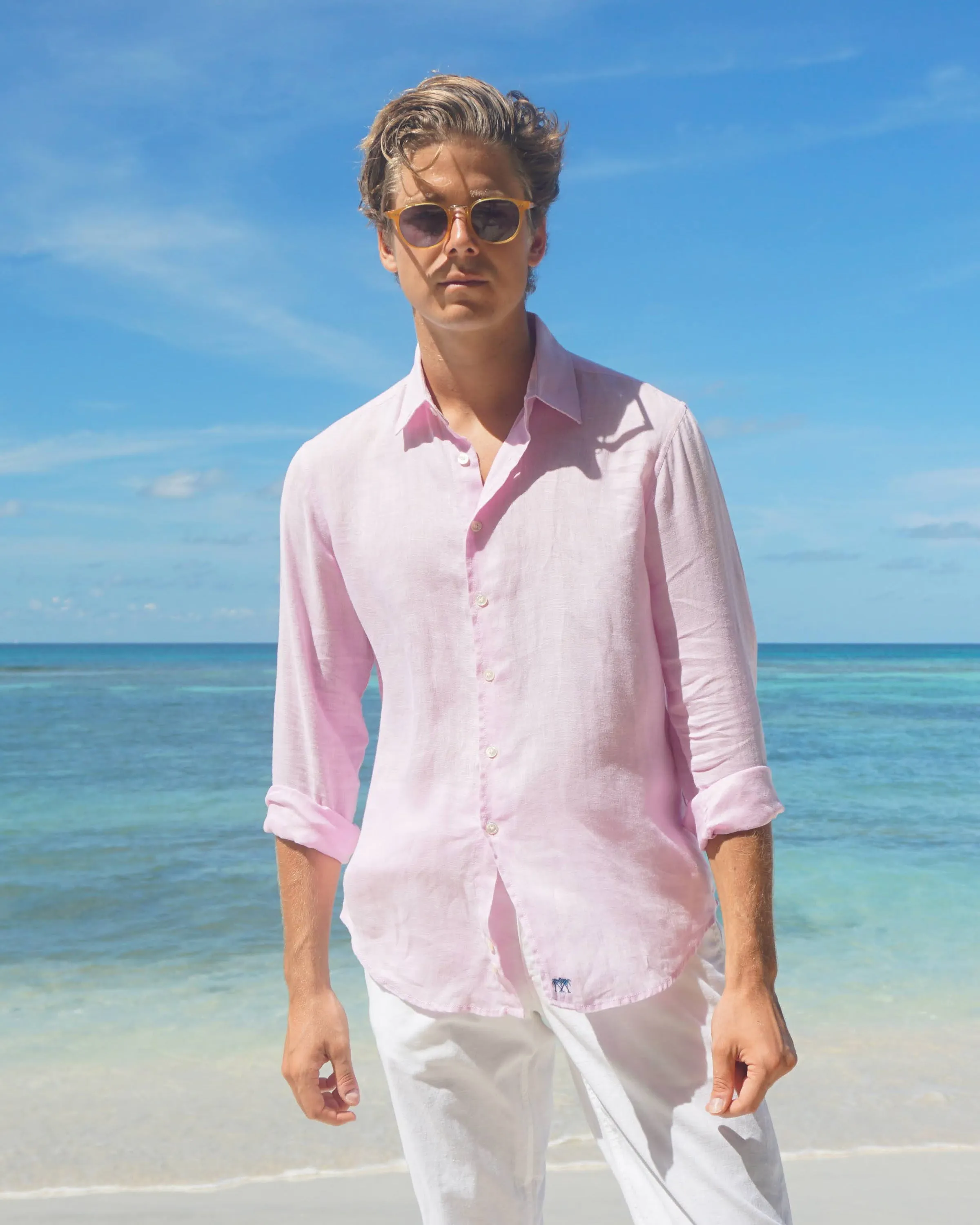 Mens Linen Shirt : PALE PINK