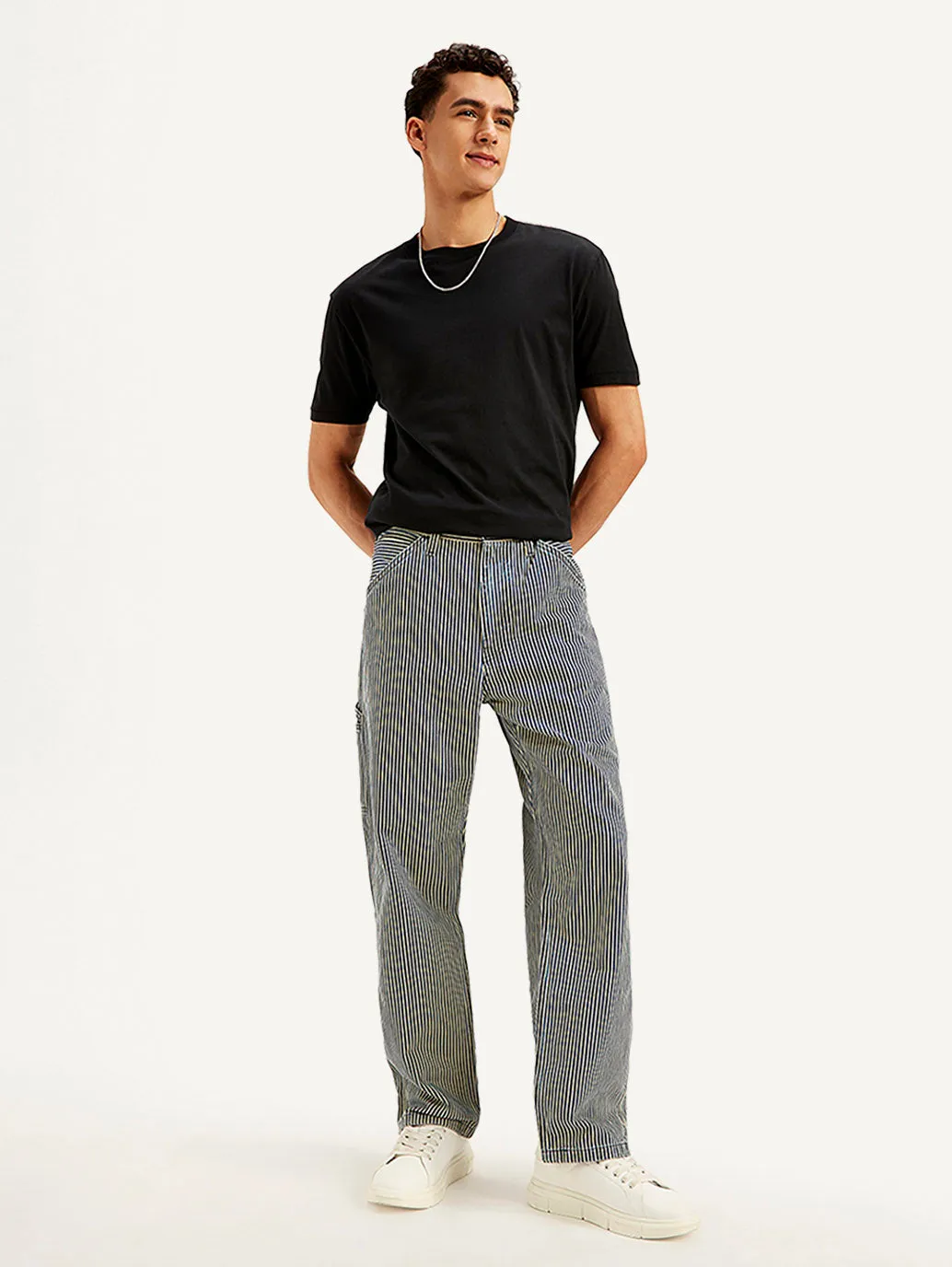 Men's Loose Fit Striped Jeans