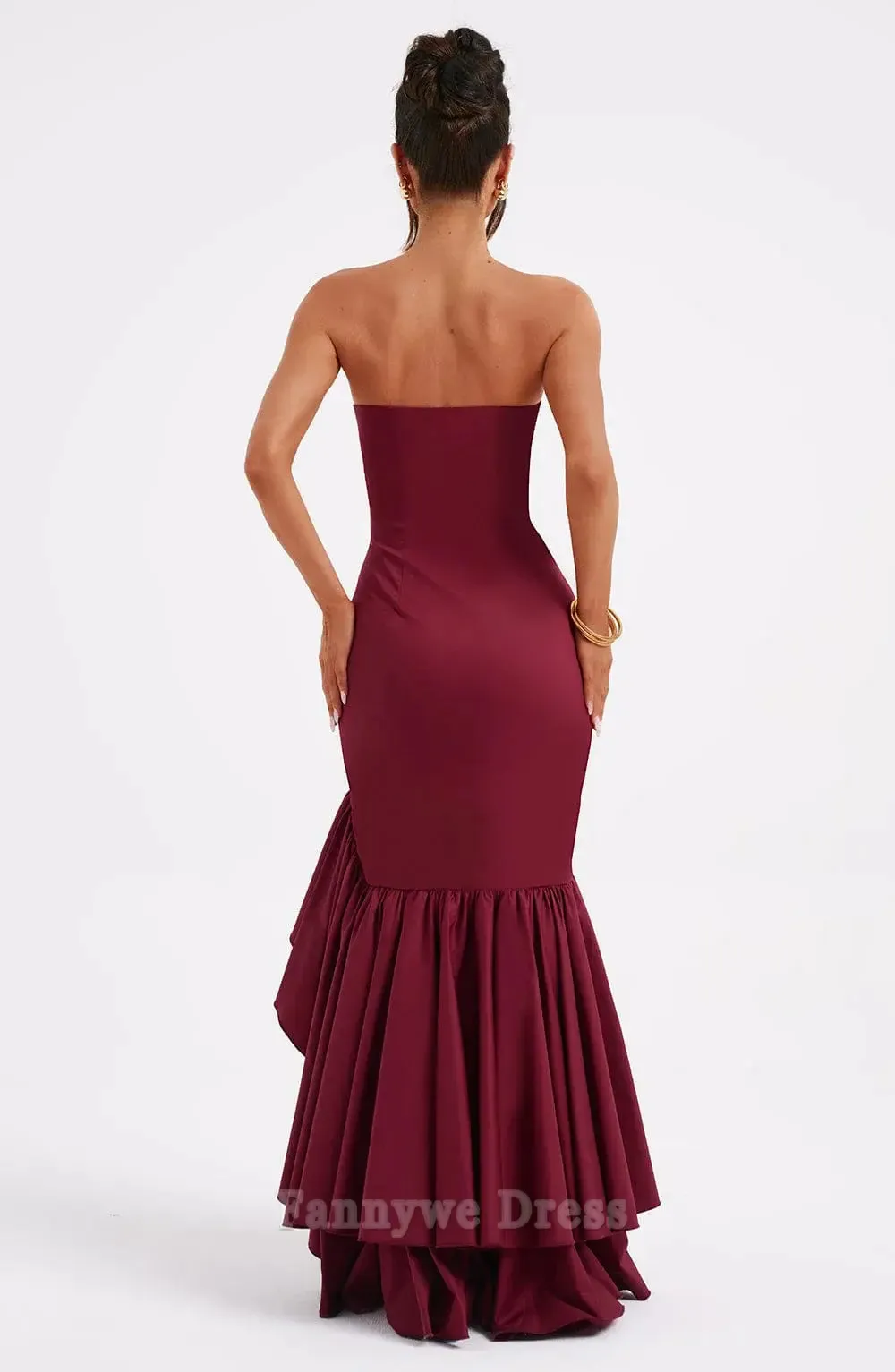 Mermaid Strapless Ruffle Sexy formal dresses Bridesmaid Dresses evening gown Prom Dress With Split