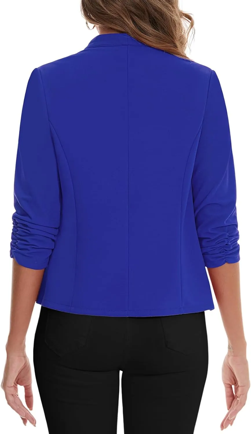 MINTLIMIT Women's Collarless Blazer Ruched 3/4 Sleeve Open Front Business Work Office Jacket Blazers