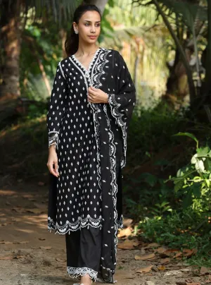 Mulmul Cotton Nivi Black Kurta With Mulmul Cotton Ilya Black Pant