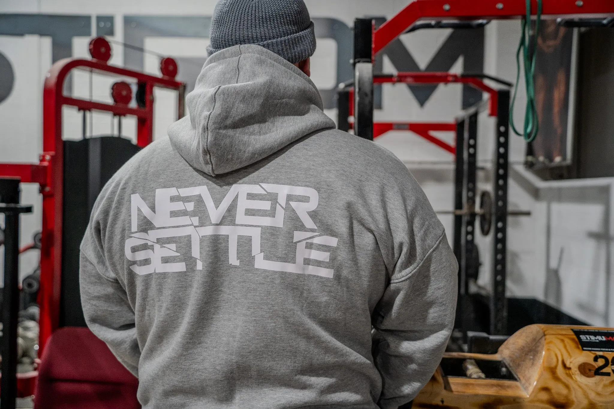 NEVER SETTLE Heavyweight Oversized Grey Zip Hoodie   FREE STRAPS