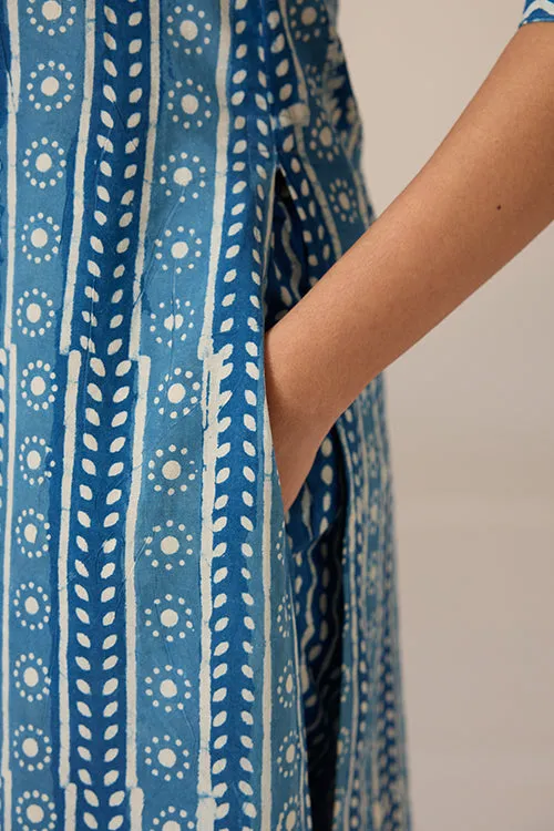 Okhai "Neelay" Hand-Embroidered Mirrorwork Handblock Printed Pure Cotton Kurta Pant Set