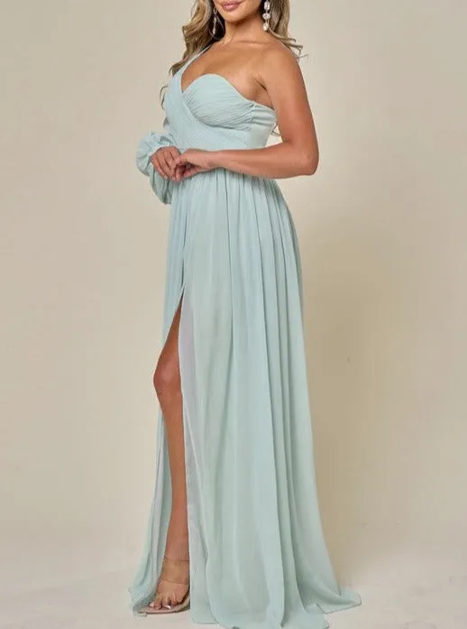 One Shoulder Chiffon Slit Formal Dress