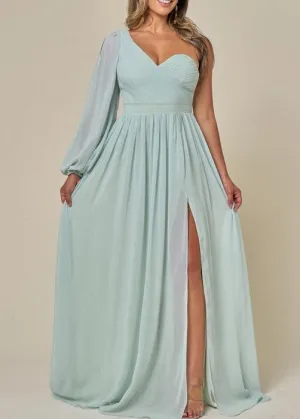 One Shoulder Chiffon Slit Formal Dress