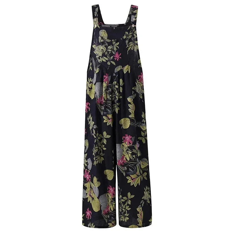 Overalls Women Summer Jumpsuit Outfits Plus Size Solid Color Casual Button Wide Leg Suspender Pants Overalls with Pockets