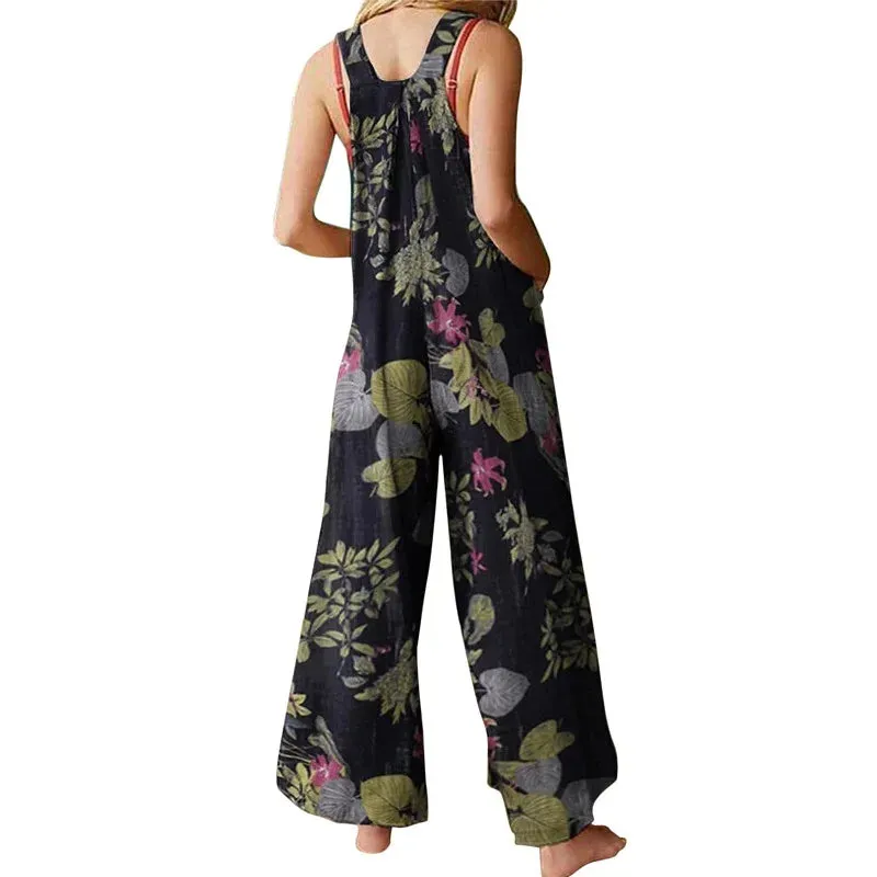 Overalls Women Summer Jumpsuit Outfits Plus Size Solid Color Casual Button Wide Leg Suspender Pants Overalls with Pockets