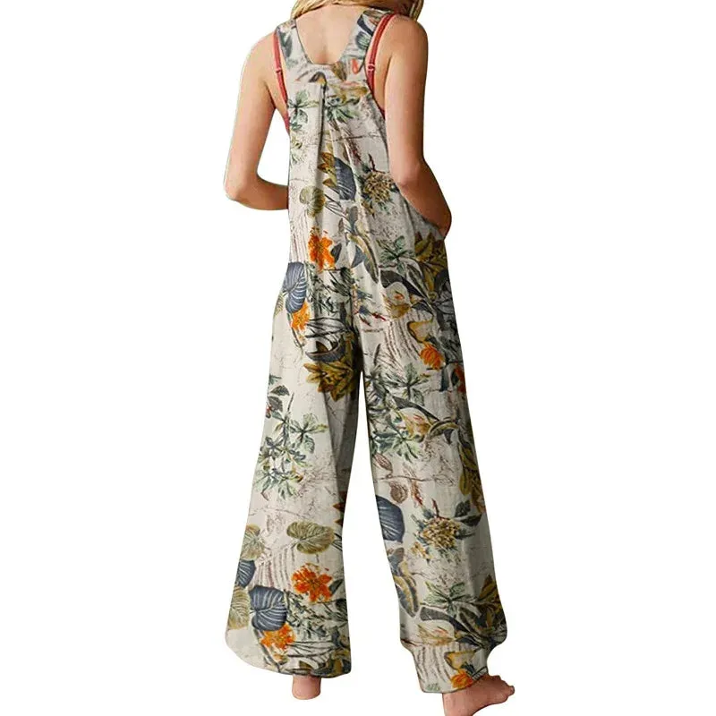 Overalls Women Summer Jumpsuit Outfits Plus Size Solid Color Casual Button Wide Leg Suspender Pants Overalls with Pockets
