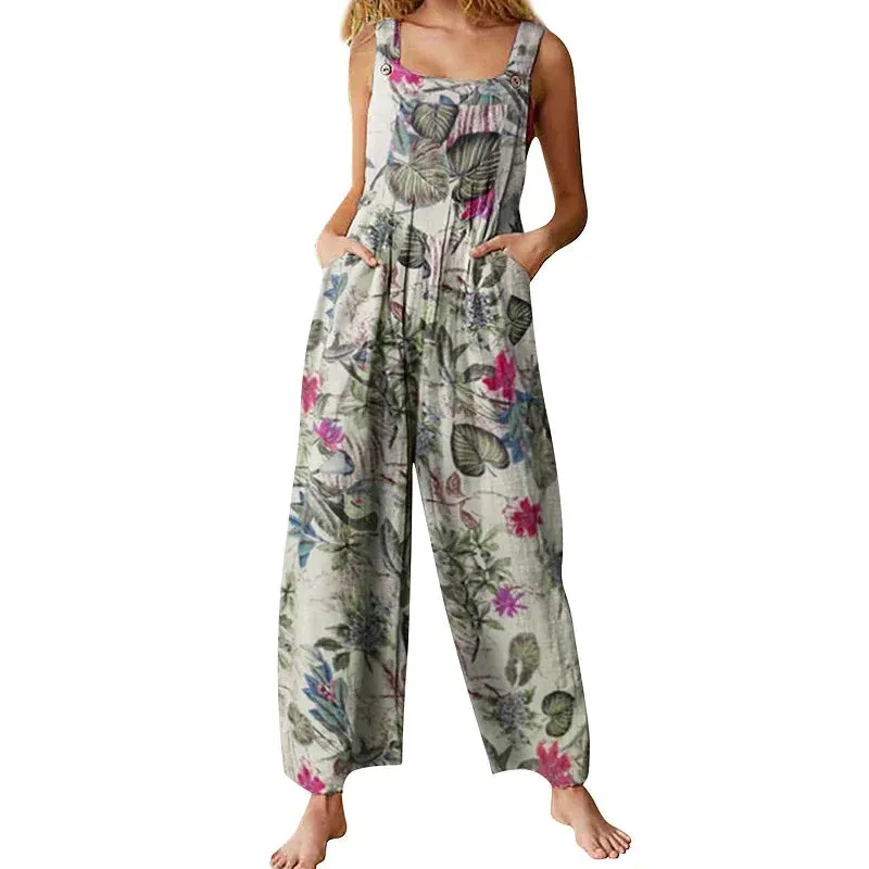 Overalls Women Summer Jumpsuit Outfits Plus Size Solid Color Casual Button Wide Leg Suspender Pants Overalls with Pockets