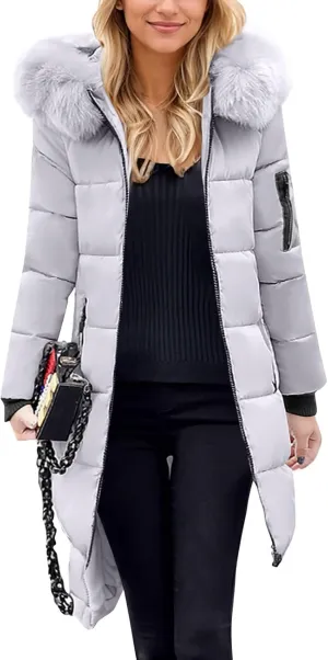 Oversized Faux Fur Hood Jackets for Women 2024 Winter Warm Parka Coats Long Quilted Jacket Thick Jacket Outerwear