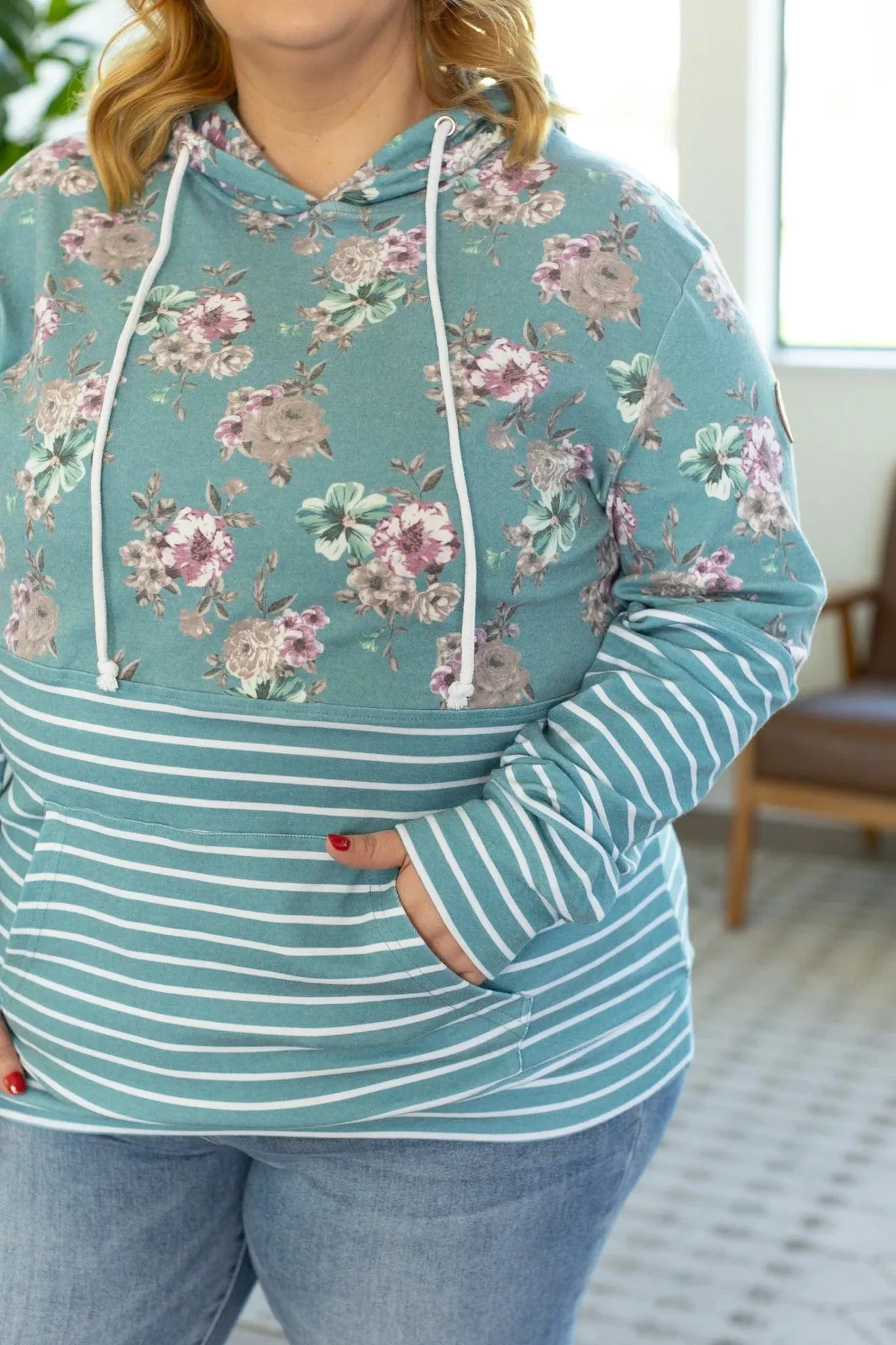 PHC- Stripe   Floral Mix Pullover Hoodies (2 Colors!)