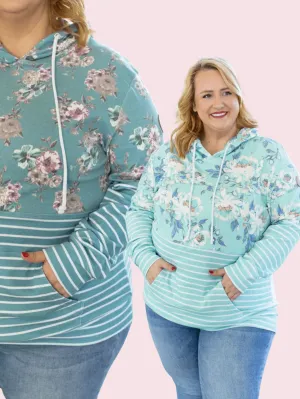 PHC- Stripe   Floral Mix Pullover Hoodies (2 Colors!)