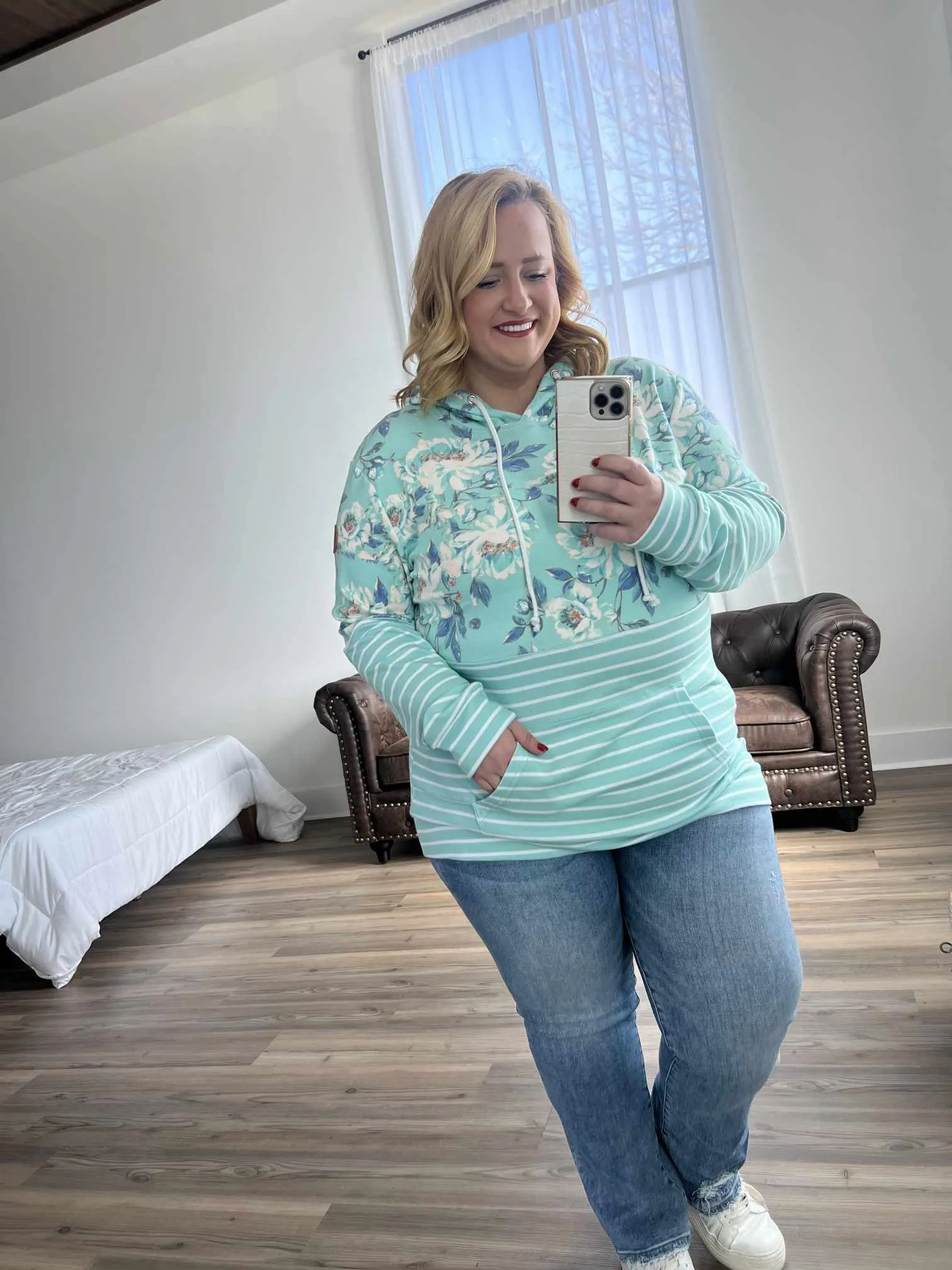 PHC- Stripe   Floral Mix Pullover Hoodies (2 Colors!)