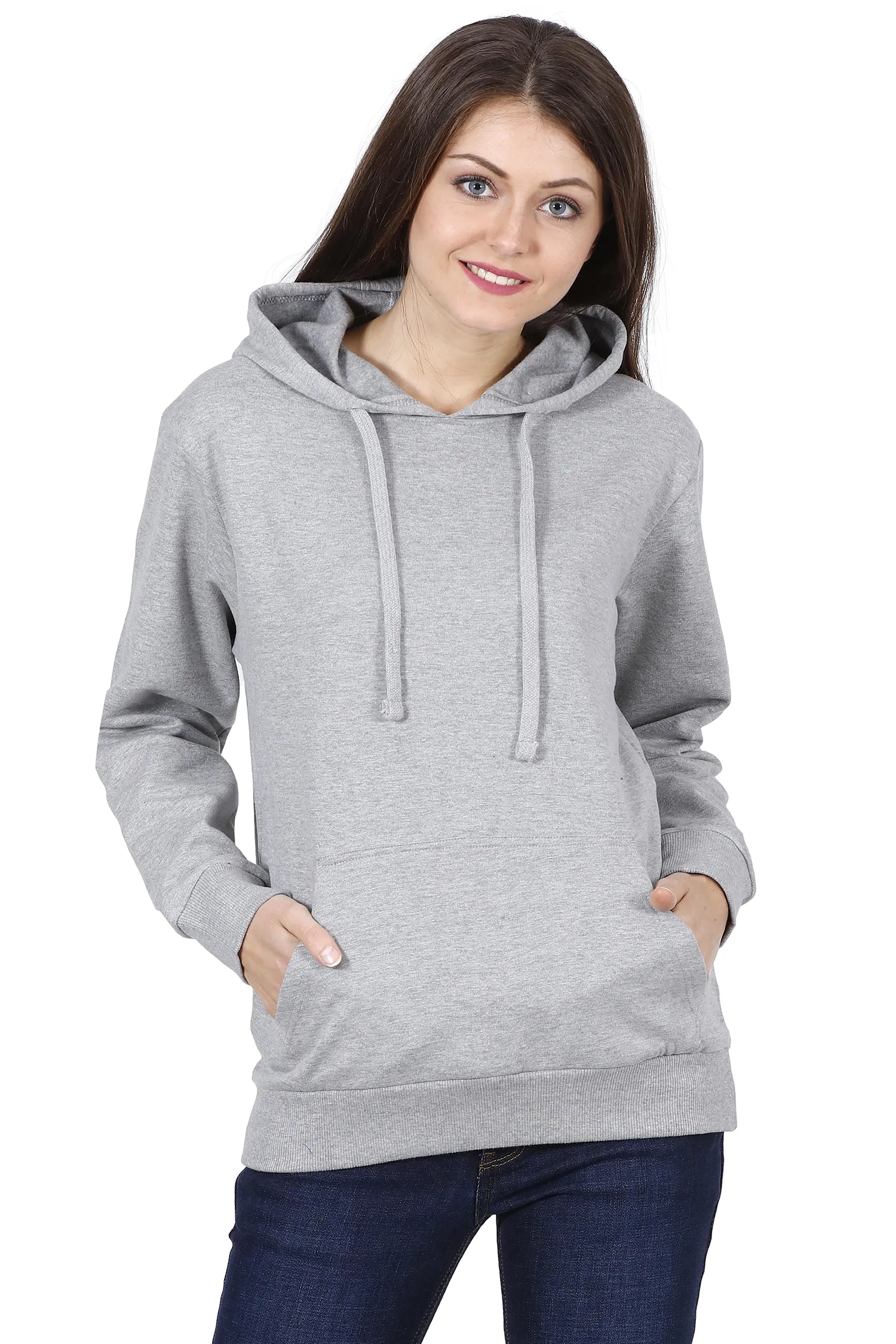 Plain Melange Grey Hoodie For Women