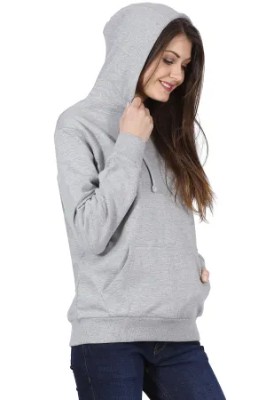 Plain Melange Grey Hoodie For Women