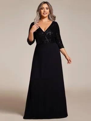 Plus Size Sparkle Sequins V-Neck Chiffon 3/4 Sleevess formal dresses Bridesmaid Dresses evening gown Prom Dress