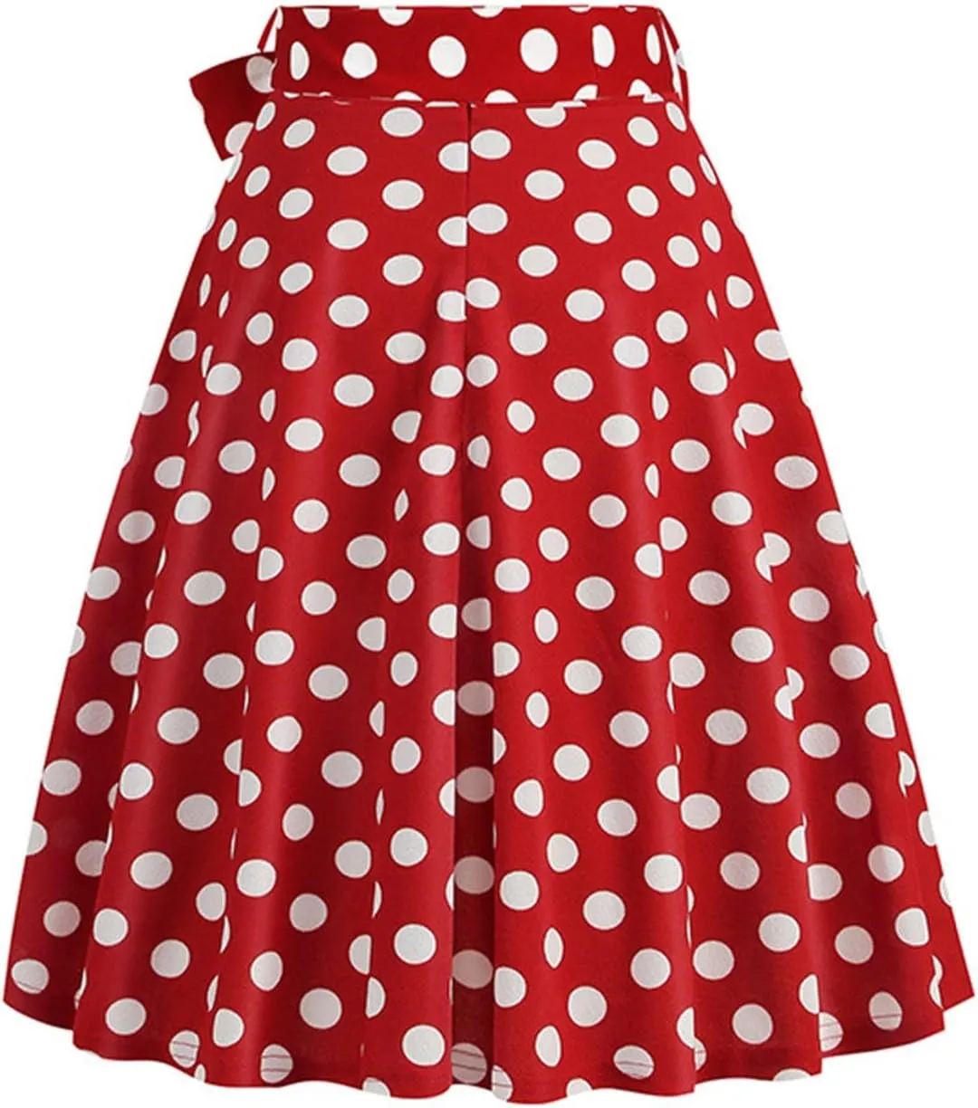 Polka Dot Flare Skirts for Women High Waist Cute A Line Mini Skirt Pleated Swing Half Dress Ladies Vintage Skirts