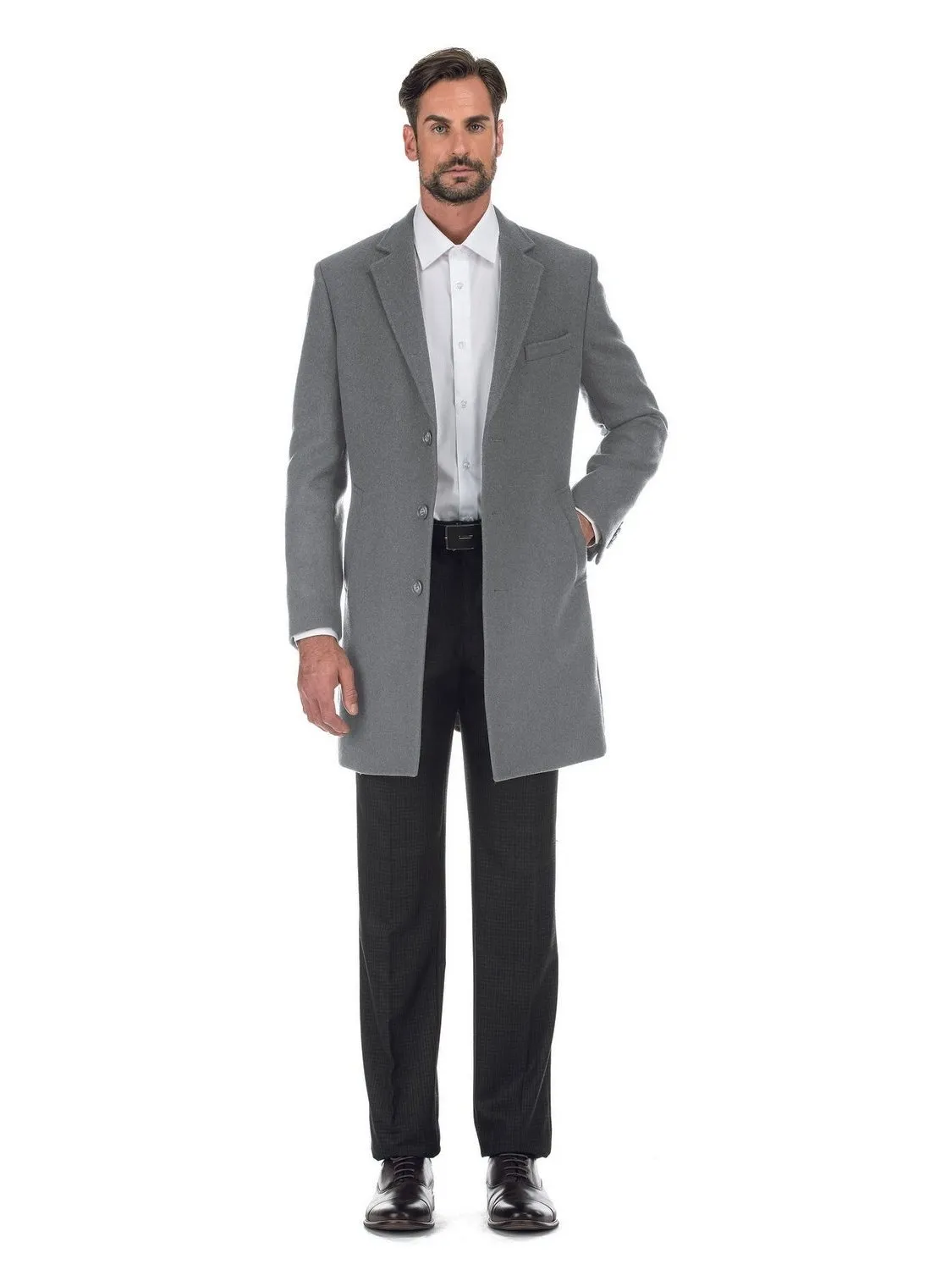 Raphael Wool Blend Breasted Light Grey Top Coat
