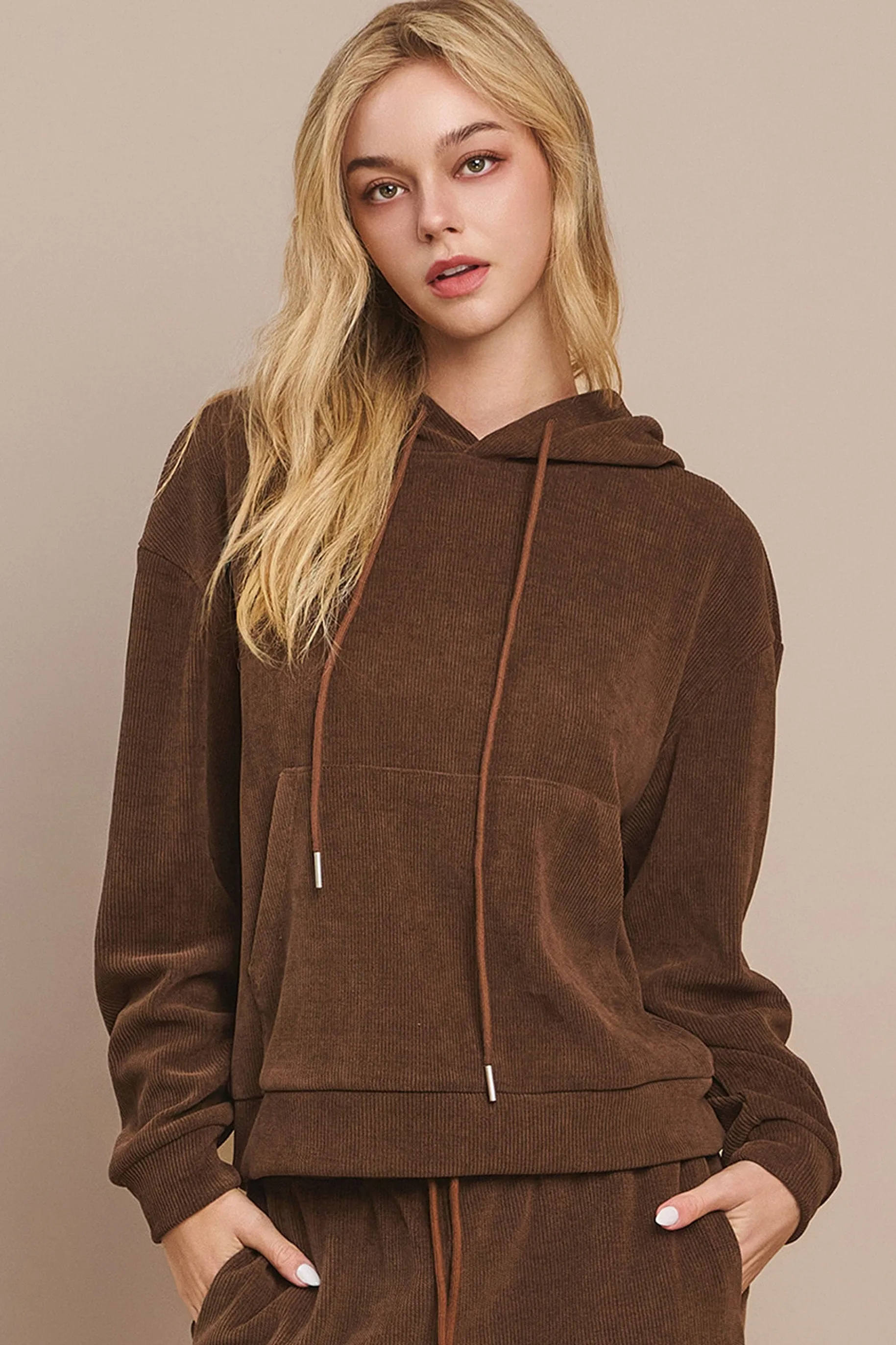 Relaxed Corduroy Pullover Hoodie