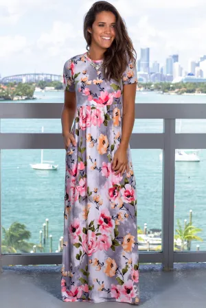 Silver Floral Maxi Dress