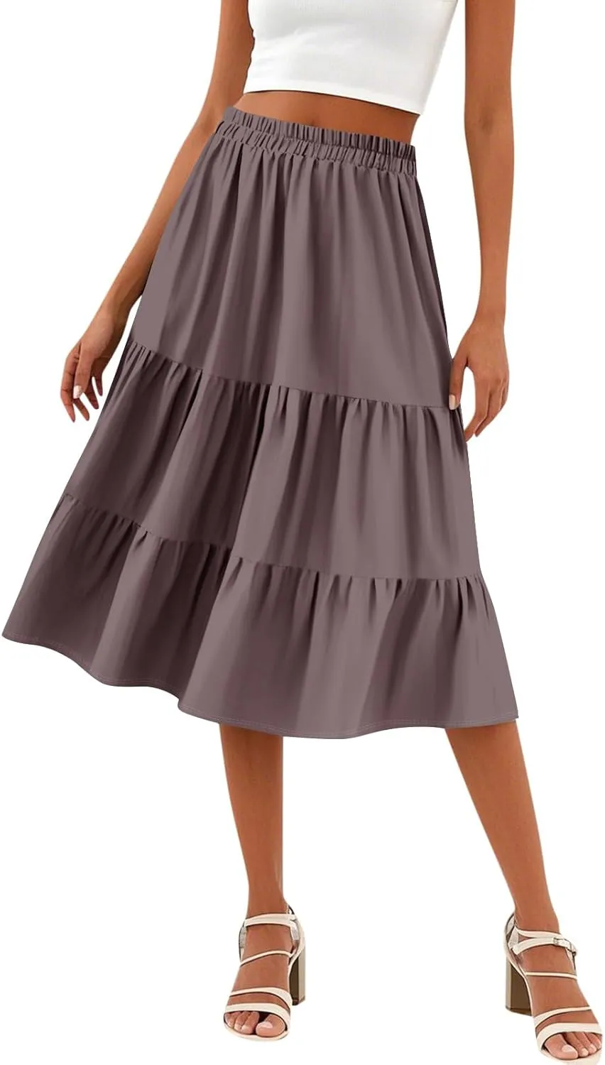 Skirts for Women Midi Length Boho Beach Vacation Flowy Floral Skirt Summer Casual Comfy High Waisted A Line Skirt