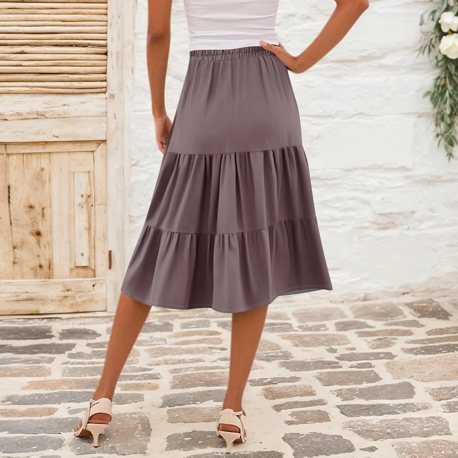Skirts for Women Midi Length Boho Beach Vacation Flowy Floral Skirt Summer Casual Comfy High Waisted A Line Skirt