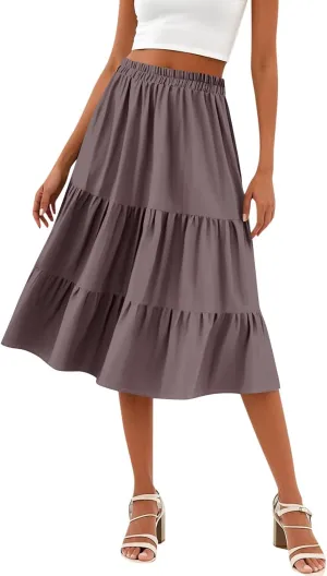 Skirts for Women Midi Length Boho Beach Vacation Flowy Floral Skirt Summer Casual Comfy High Waisted A Line Skirt
