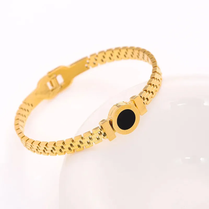 Titanium Steel Gold Plated Bracelet for Women  Hypoallergenic Simple Bangle, Zircon Accents (Daily Wear & Gifts)