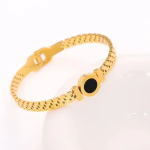 Titanium Steel Gold Plated Bracelet for Women  Hypoallergenic Simple Bangle, Zircon Accents (Daily Wear & Gifts)