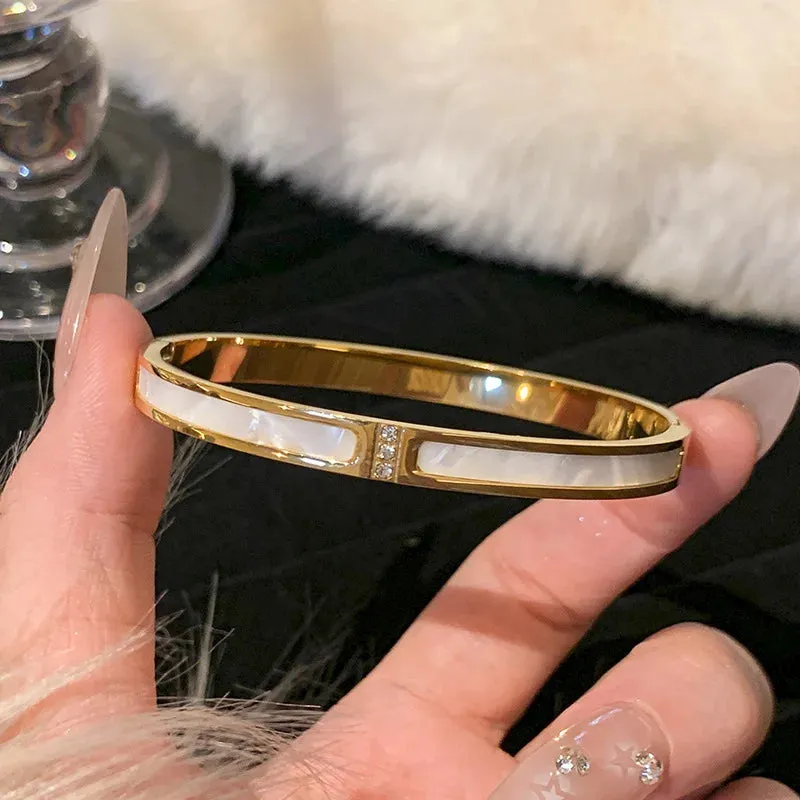Titanium Steel Gold Plated Bracelet for Women  Hypoallergenic Simple Bangle, Zircon Accents (Daily Wear & Gifts)