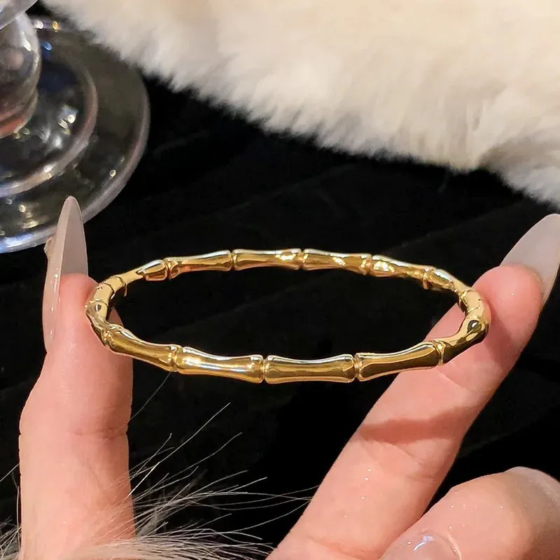 Titanium Steel Gold Plated Bracelet for Women  Hypoallergenic Simple Bangle, Zircon Accents (Daily Wear & Gifts)