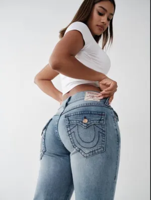 True Religion SN RICKI Straight Fit Blue Mid-Rise Washed Jeans