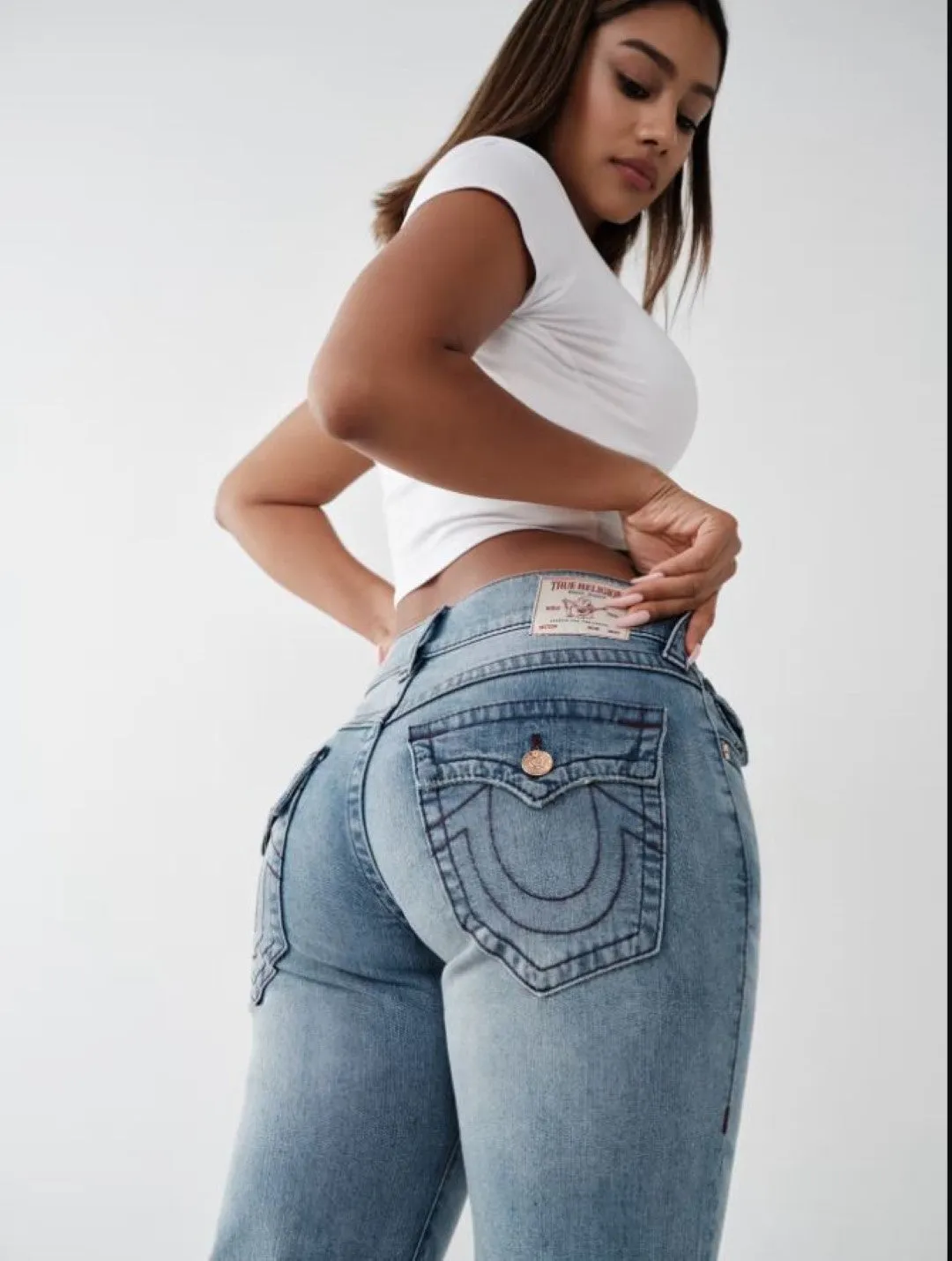 True Religion SN RICKI Straight Fit Blue Mid-Rise Washed Jeans
