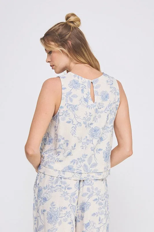 When In Greece Linen Floral Top