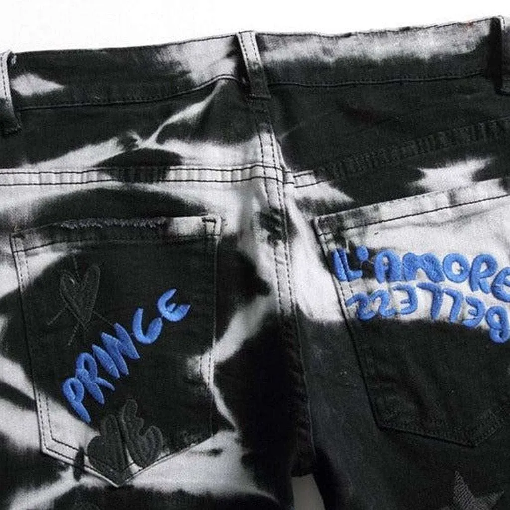 White bleach embroidered men's jeans