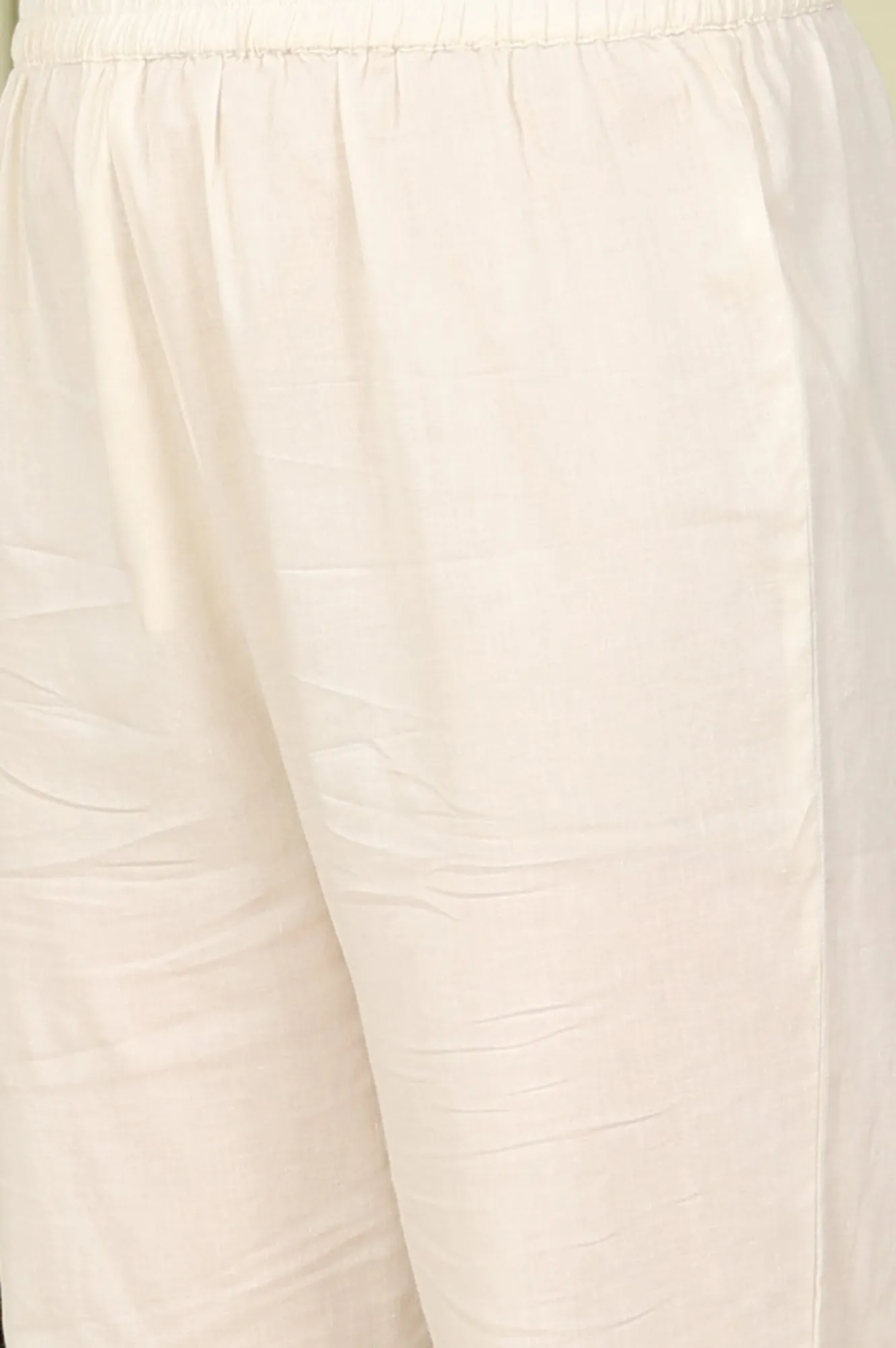 White Floral Printed Straight Kota Kurta, Pants And Dupatta Set