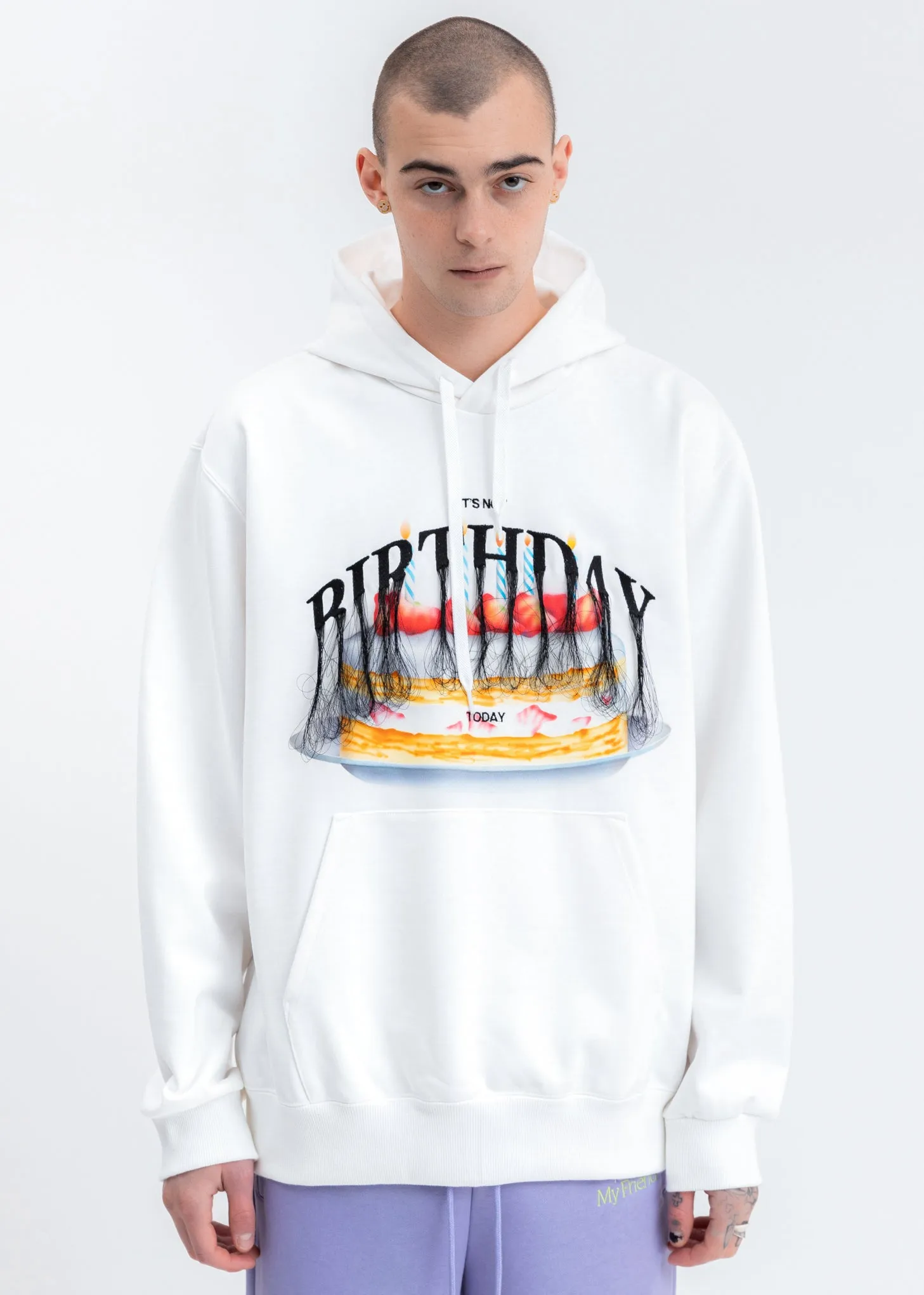 White Not Birthday Embroidery Hoodie