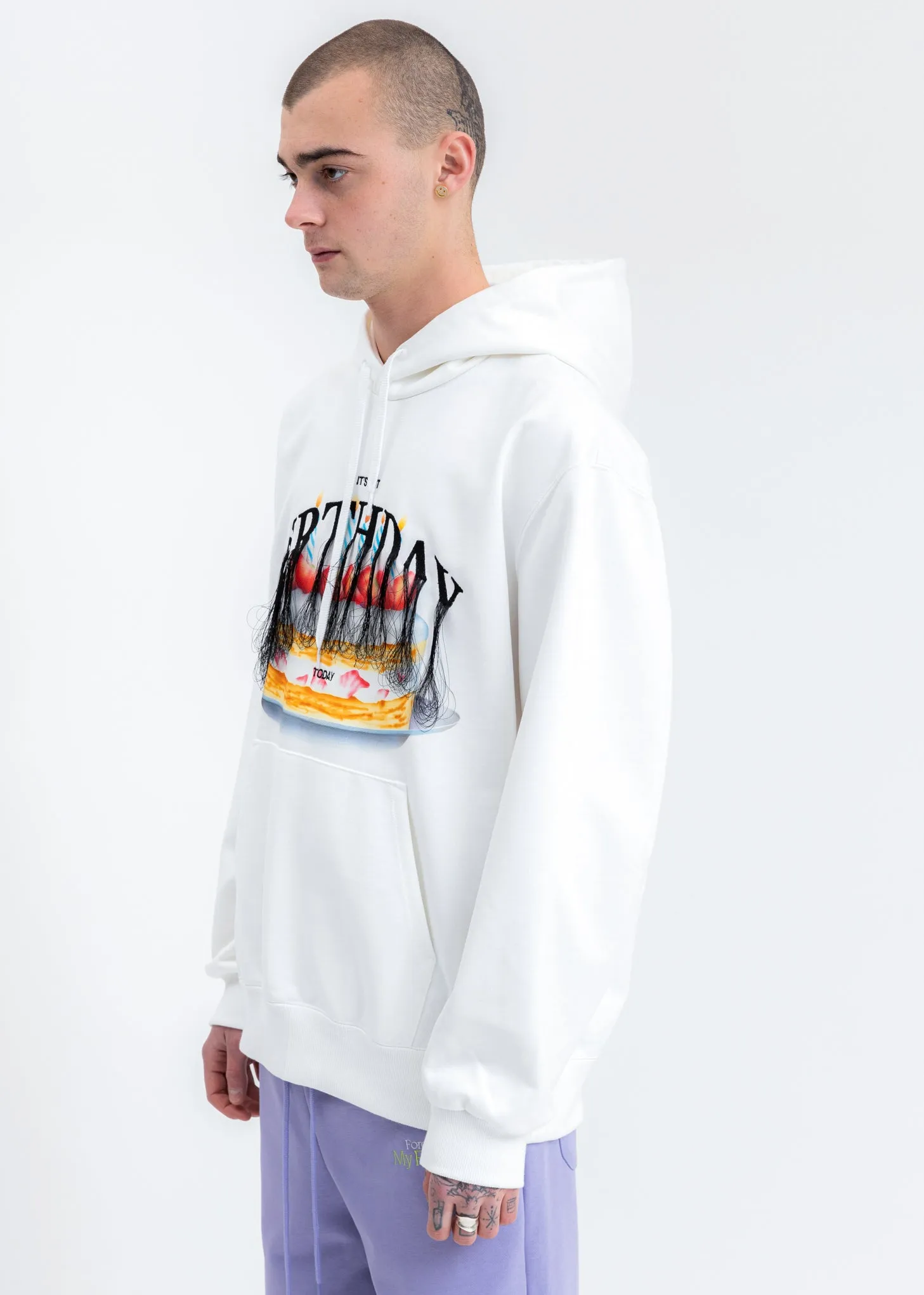 White Not Birthday Embroidery Hoodie