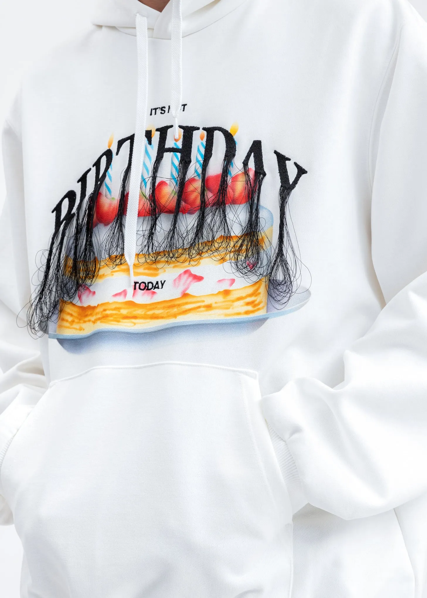 White Not Birthday Embroidery Hoodie