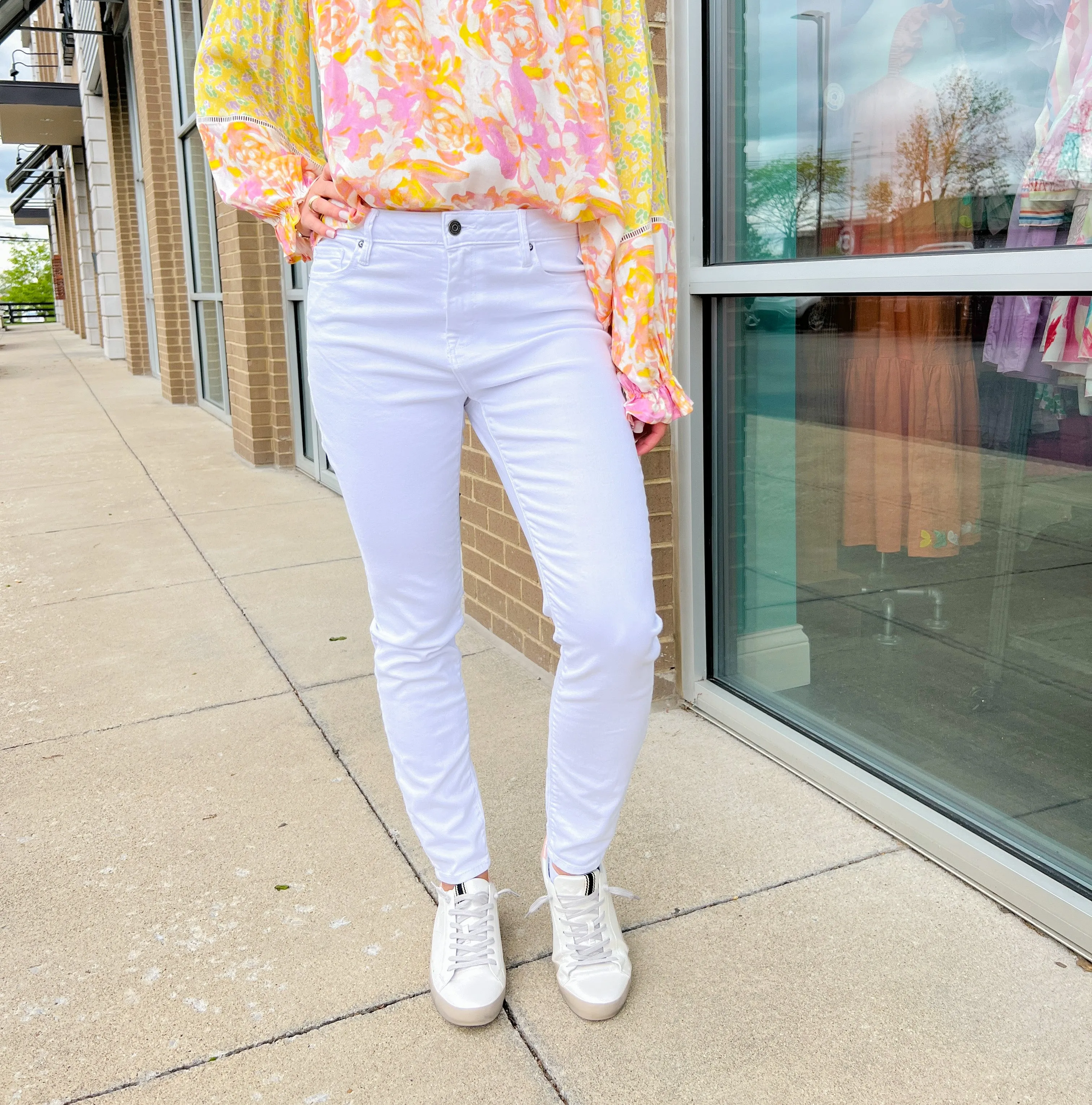 White Skinny Straight Leg Jeans