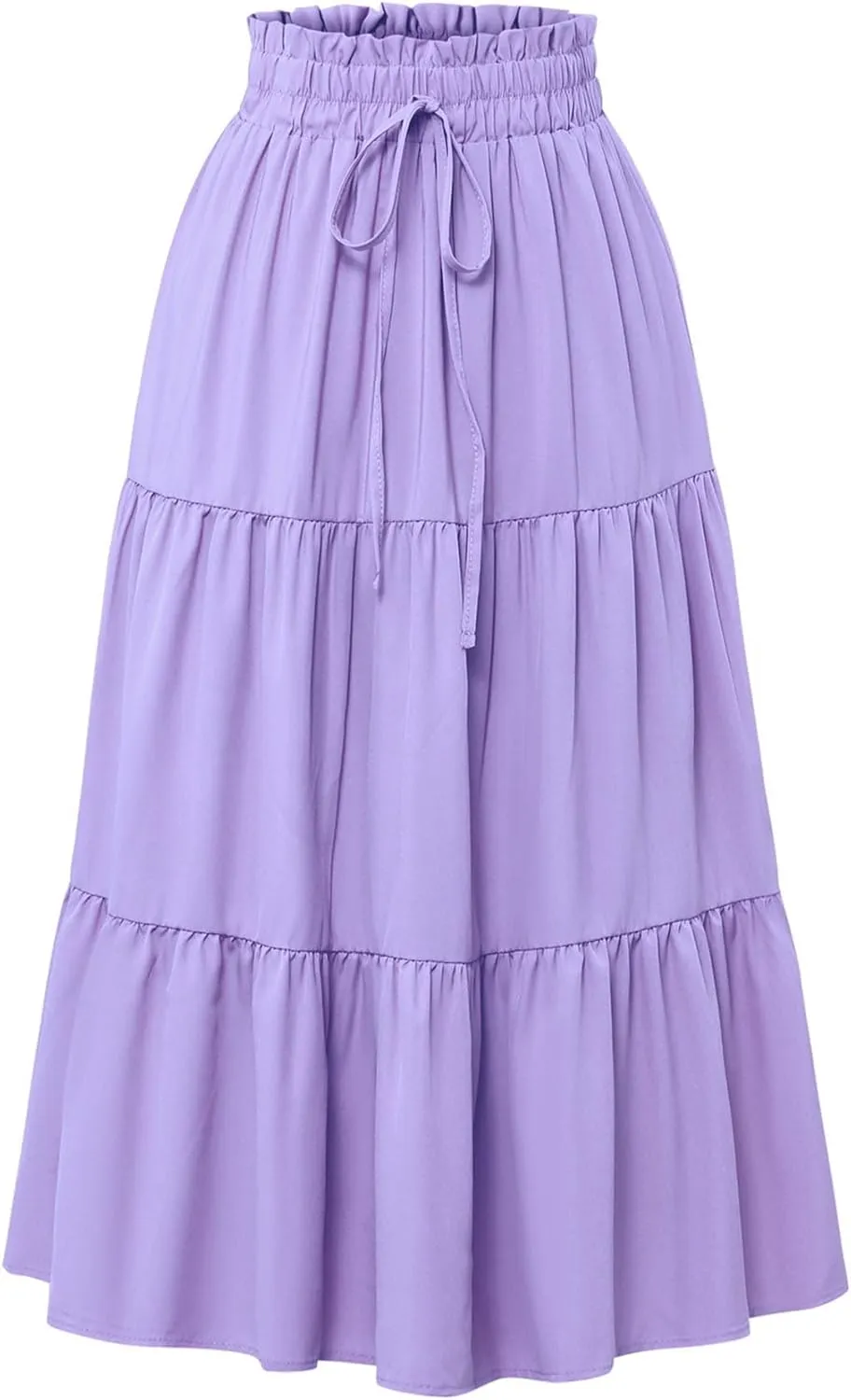 Women's Boho Maxi Skirt Summer Flowy Skirts A Line Pleated Skirts Ruffle Tiered Dresses Drawstring High Waist Dresses